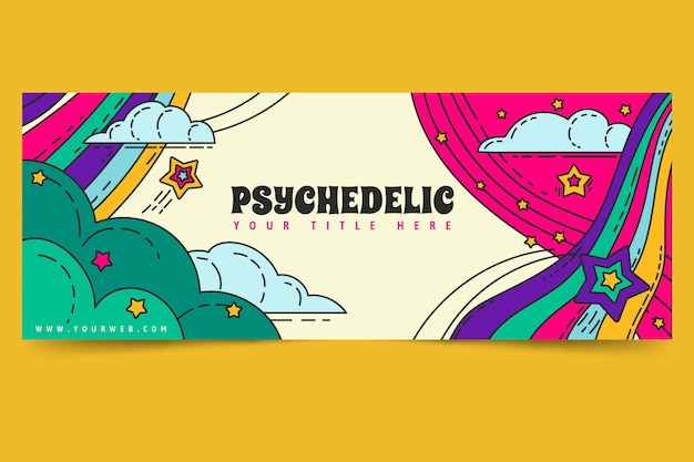 Free vector hand drawn groovy psychedelic social media cover template