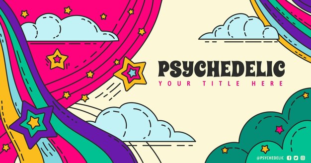 Hand drawn groovy psychedelic social media post template