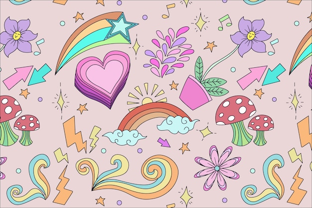 Free vector hand drawn groovy psychedelic style pattern