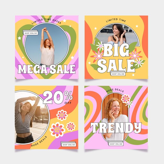 Hand drawn groovy sale instagram post