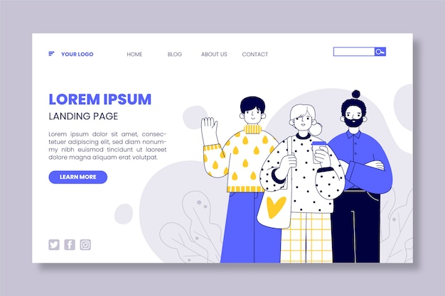 無料ベクター 手描きの人々のグループのランディングページテンプレート