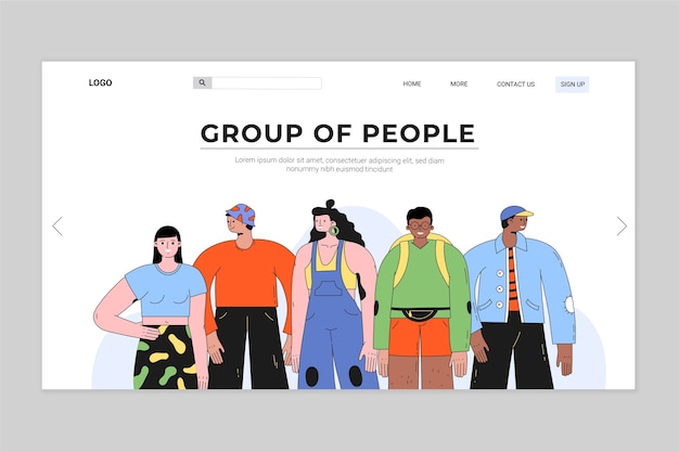 無料ベクター 手描きの人々のグループのランディングページ