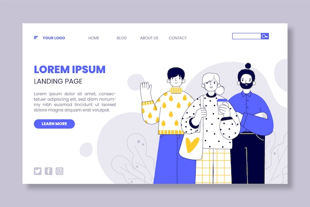 Free Vector hand drawn group of people landing page template