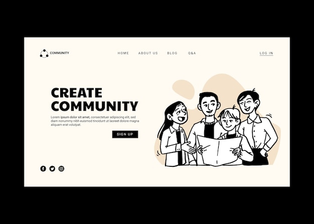 Free vector hand drawn group of people landing page template