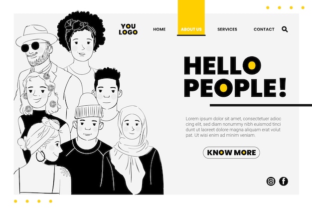 Hand drawn group of people landing page