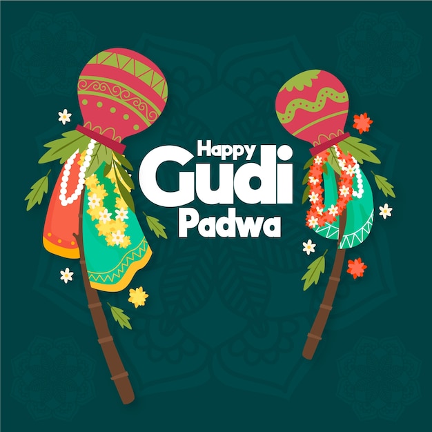 Hand-drawn gudi padwa celebration