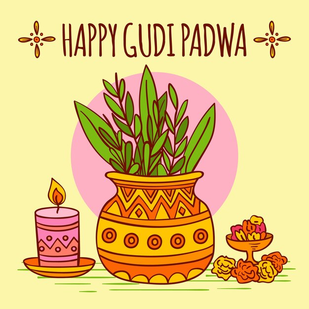 Hand drawn gudi padwa concept