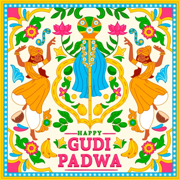 손으로 그린 gudi padwa 개념