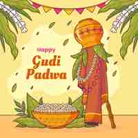 Free vector hand drawn gudi padwa illustration