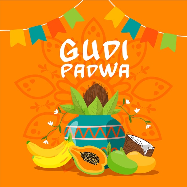 손으로 그린 gudi padwa 테마