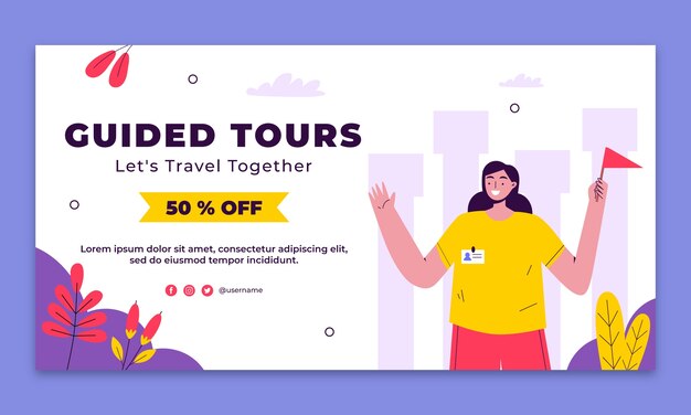 Hand drawn guided tours facebook template