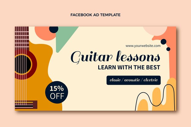 hand drawn guitar lessons facebook template