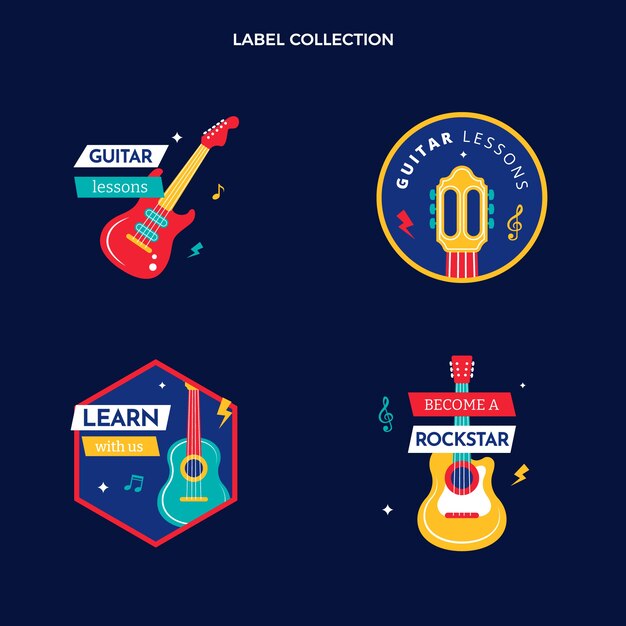 Hand drawn guitar lessons label collection