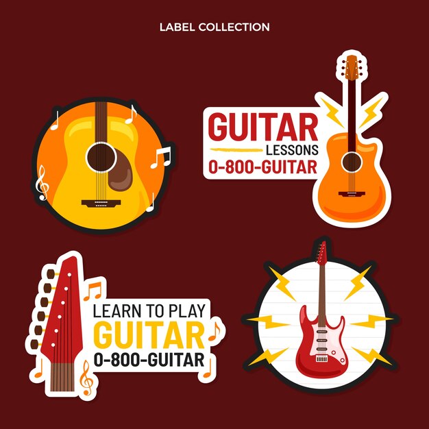 Hand drawn guitar lessons labels