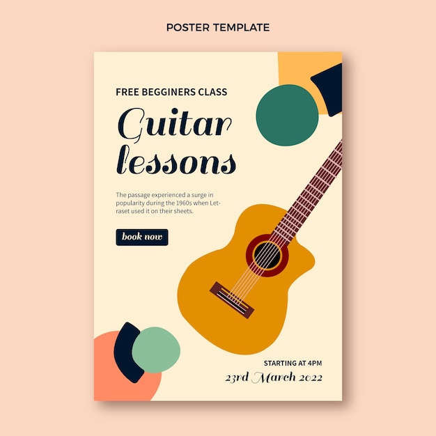 Free vector hand drawn guitar lessons poster