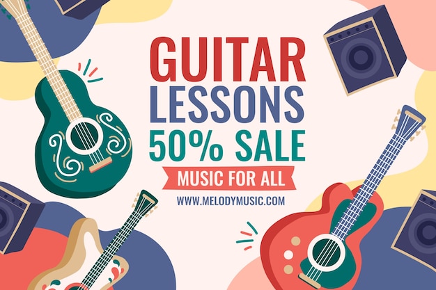 Hand drawn guitar lessons sale background