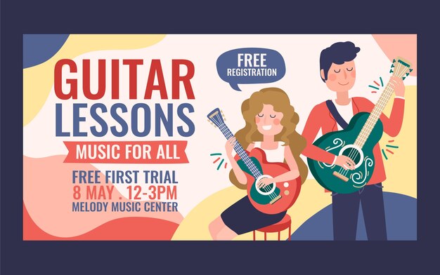 Hand drawn guitar lessons social media promo template