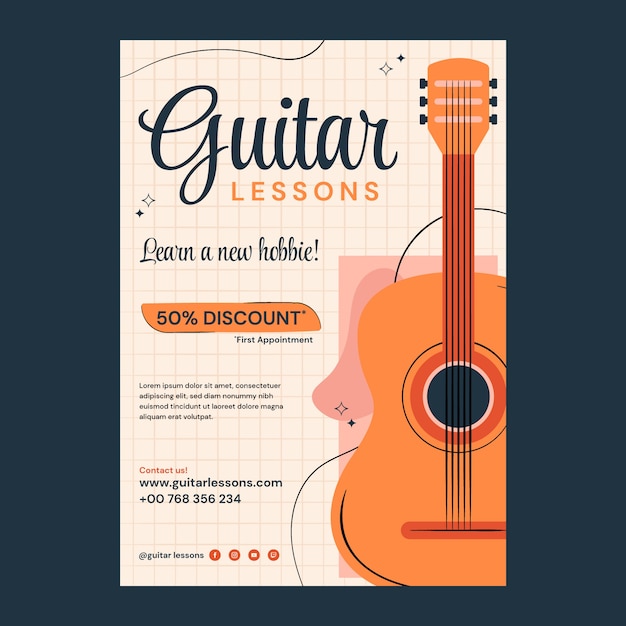 Free vector hand drawn guitar lessons template