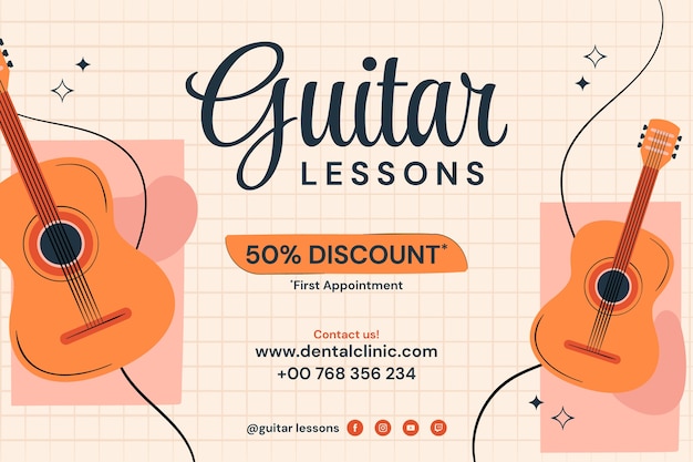 Free vector hand drawn guitar lessons template