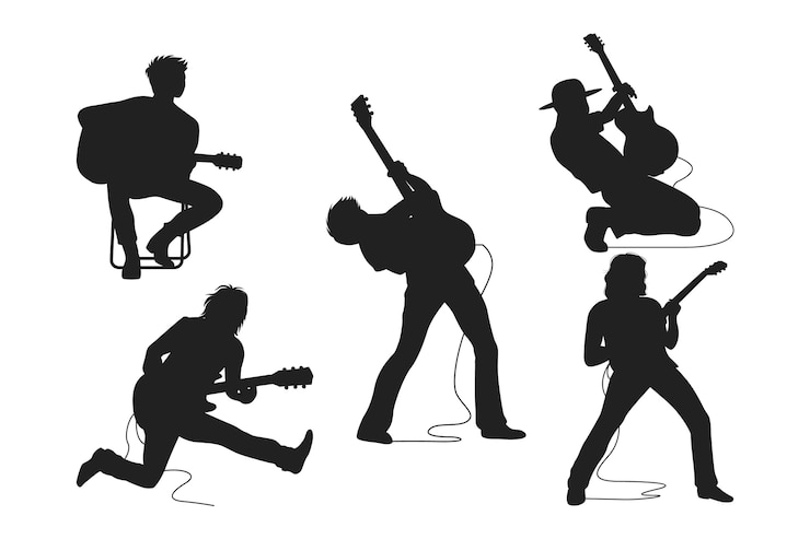 Free Vector hand drawn guitarist  silhouette