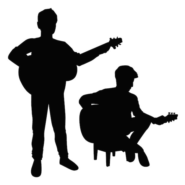 Hand drawn guitarist silhouette