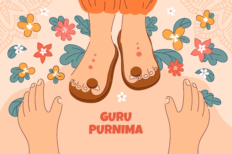 무료 Vector 발과 꽃 손으로 그린된 전문가 purnima 배경