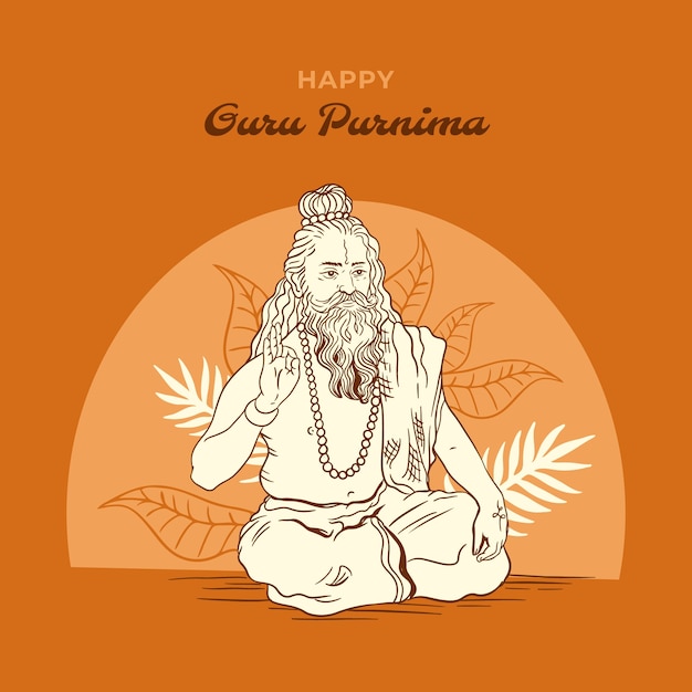 Бесплатное векторное изображение Нарисованная рукой иллюстрация гуру пурнима с бородатым монахом