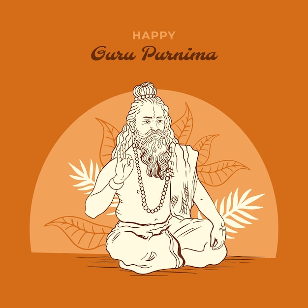 Illustrazione disegnata a mano di guru purnima con monaco barbuto