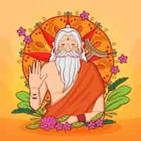 Бесплатное векторное изображение Нарисованная рукой иллюстрация монаха гуру пурнима