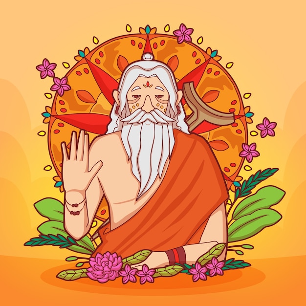 Hand drawn guru purnima monk illustration