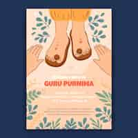 Free vector hand drawn guru purnima poster template with feet