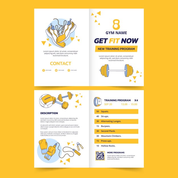 Free vector hand drawn gym fitness brochure