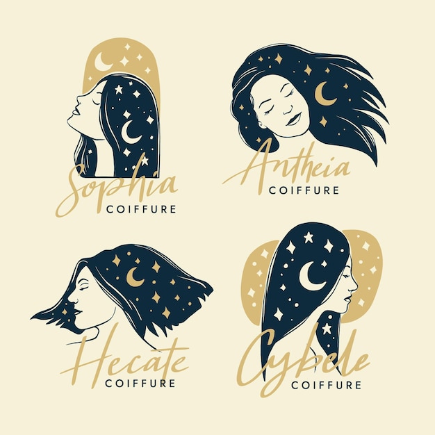 Hand-drawn hair salon logo collection