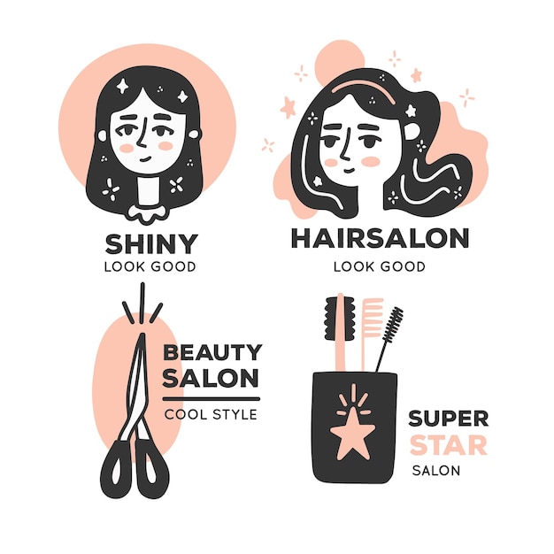 Hand drawn hair salon logo collection