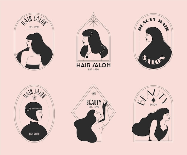 Hand-drawn hair salon logo collection