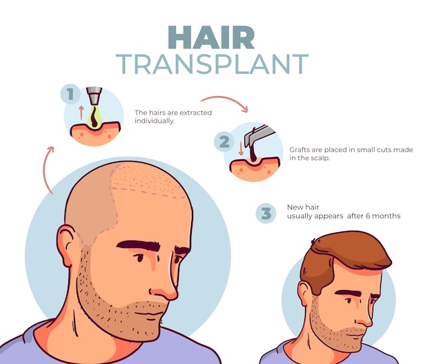 Vettore gratuito infografica sul trapianto di capelli disegnata a mano