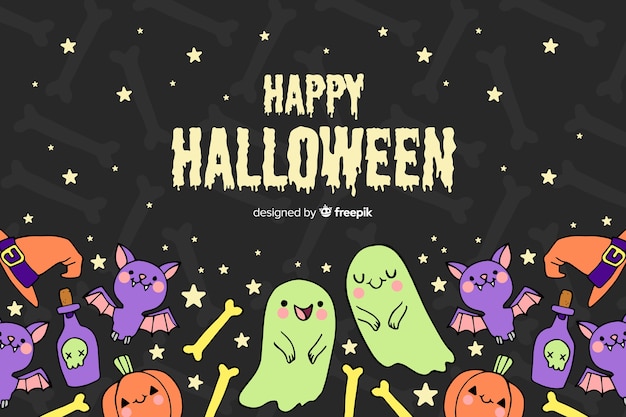 Sfondo di halloween con fantasmi disegnati a mano