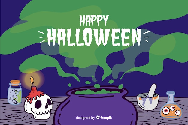 Vettore gratuito disegnata a mano sfondo di halloween con vapore verde tossico