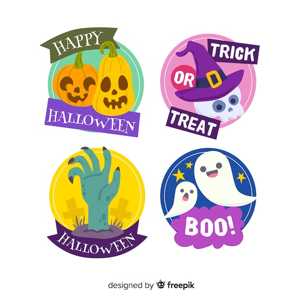 Collezione di badge di halloween disegnati a mano