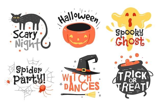 Free vector hand drawn halloween badge collection