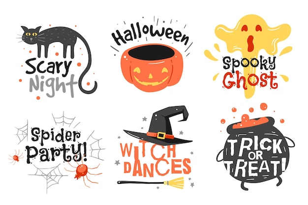 Hand drawn halloween badge collection