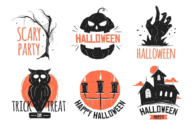 Collezione di badge halloween disegnata a mano