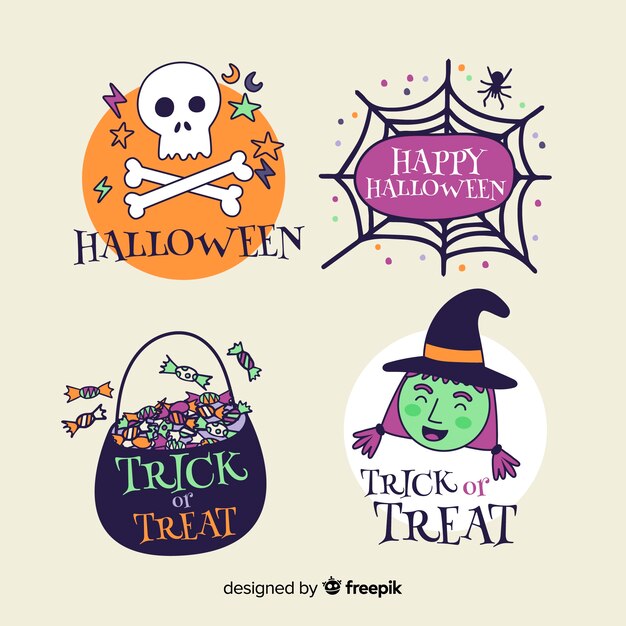 Hand drawn halloween badges collection