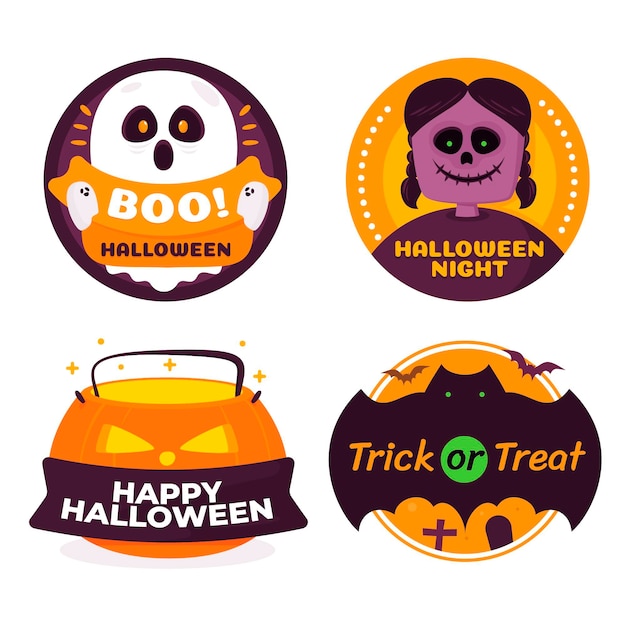 Hand drawn halloween badges collection