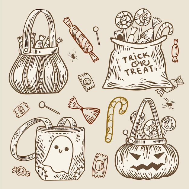 Free vector hand drawn halloween bag concept