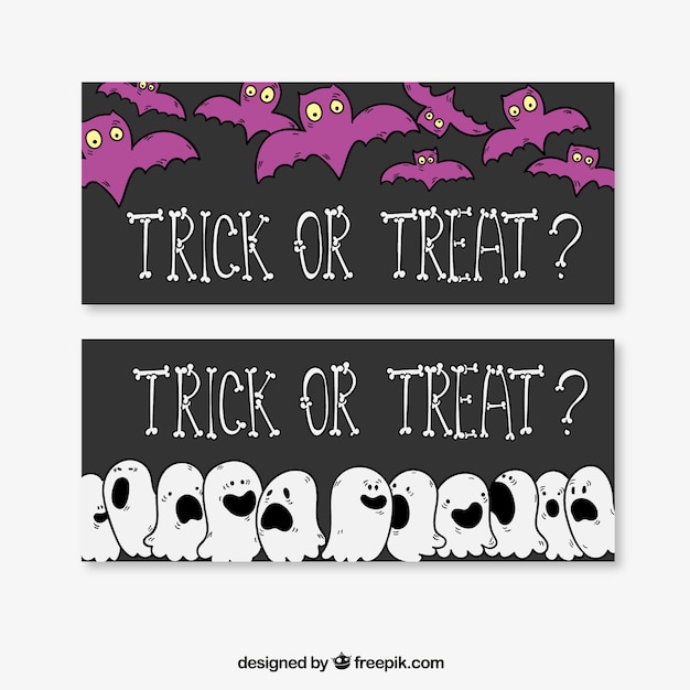 Vettore gratuito disegnato a mano halloween banner set