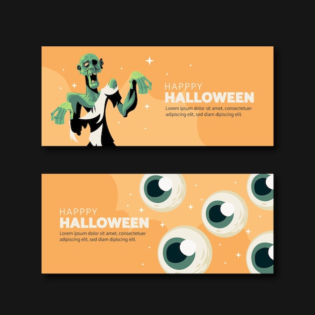 Vettore gratuito set di banner di halloween disegnati a mano