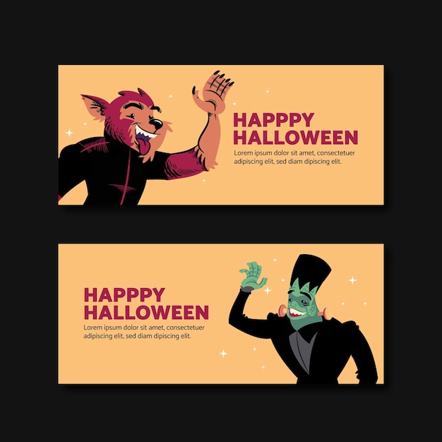 Vettore gratuito set di banner di halloween disegnati a mano