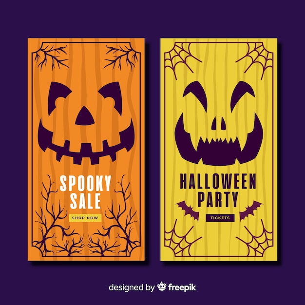 Hand drawn halloween banners with pumpkins