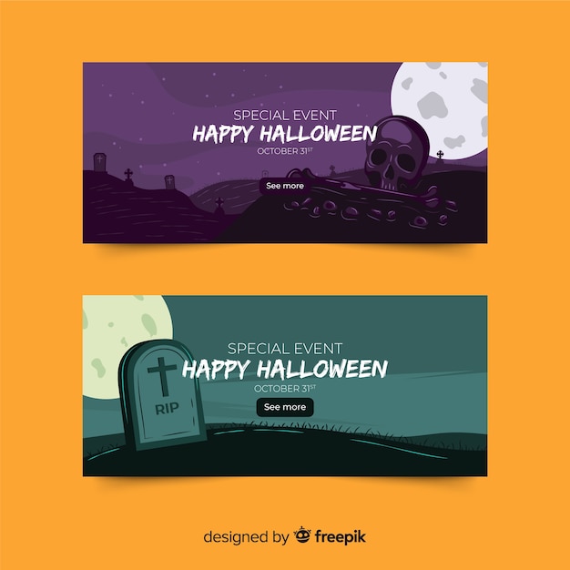 Vettore gratuito banner di halloween disegnati a mano